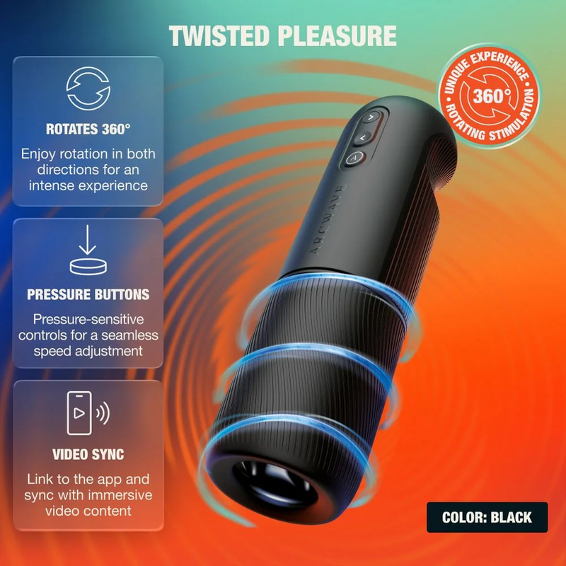 Vigoroso ARCWAVE - ORBIT MASTURBADOR MASCULINO ROTATIVO 360° COM CONTROLO POR APLICAÇÃO PRETO