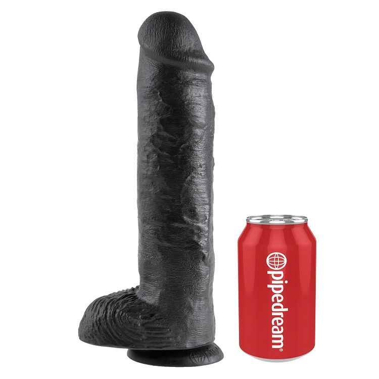 Vigoroso KING COCK - DILDO PRETO COM BOLAS 28 CM