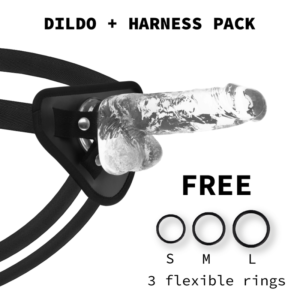 Vigoroso X RAY - ARNÊS + DILDO TRANSPARENTE COM BOLAS 18.5 CM -O- 3.8 CM